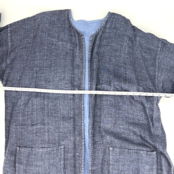 VTG Eileen Fisher Reversible Two Tone Blue Linen Open Front Jacket 2XL **READ** - Picture 3 of 8